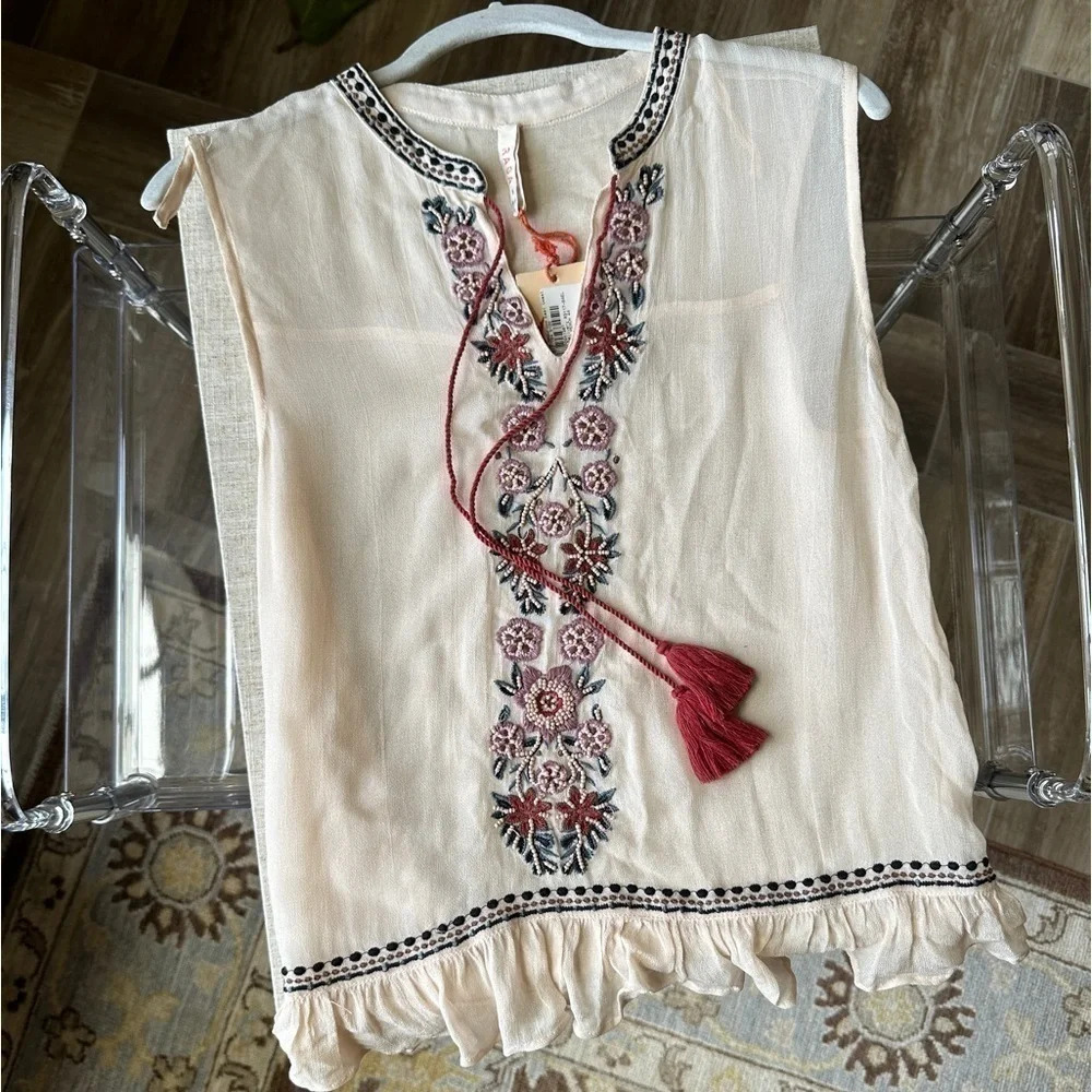 Raga Boho Beaded and Embroidered Top - Size Small - NWT